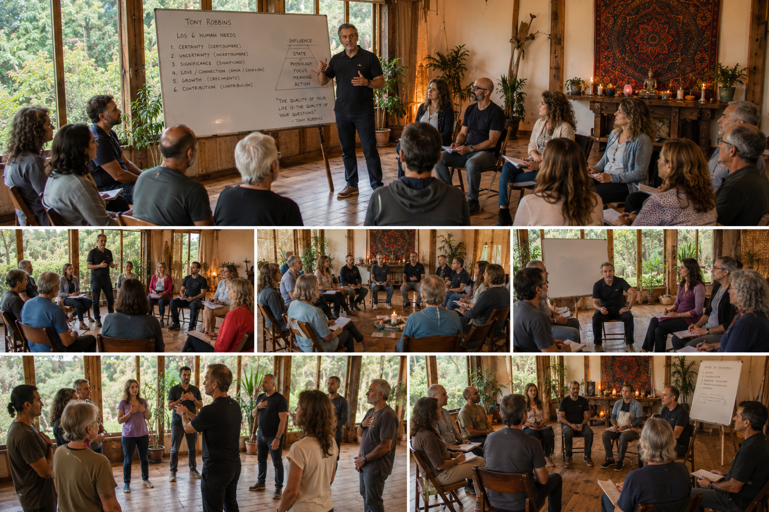 Participantes del retiro holístico de flores de bach disfrutando experiencias de sanación y bienestar