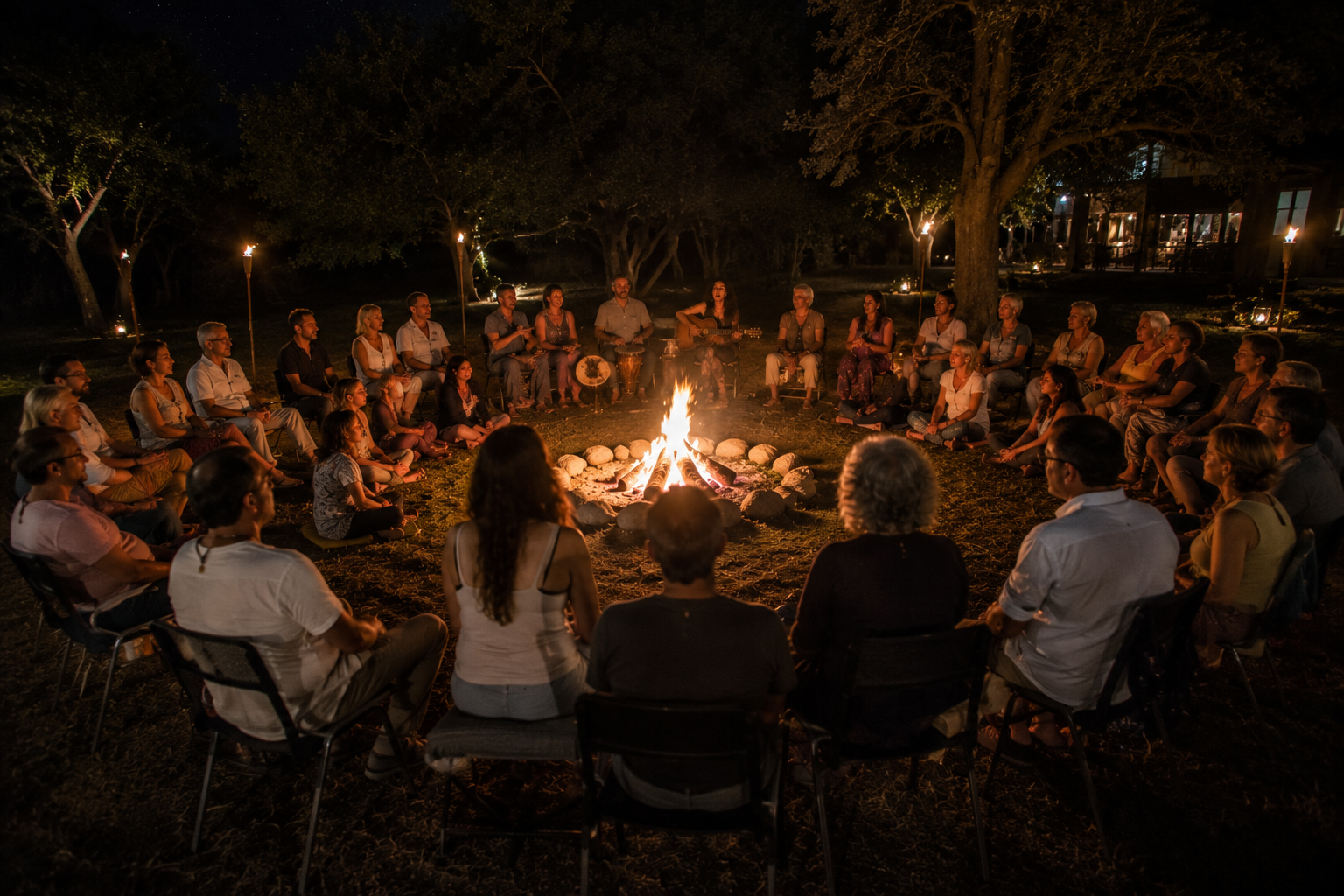 Participantes del retiro holístico de flores de bach disfrutando experiencias de sanación y bienestar