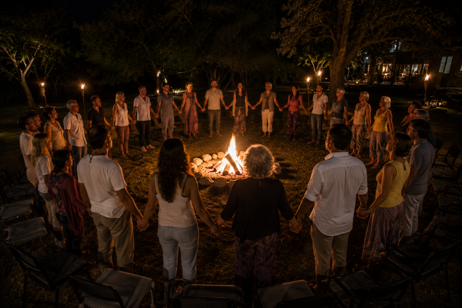 Participantes del retiro holístico de flores de bach disfrutando experiencias de sanación y bienestar