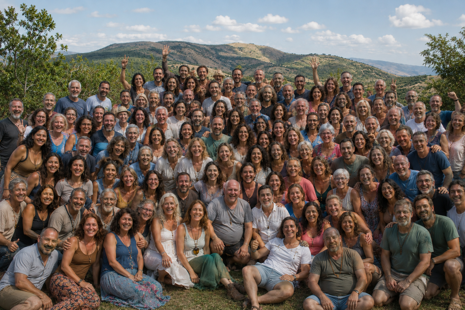 Participantes del retiro holístico de flores de bach disfrutando experiencias de sanación y bienestar